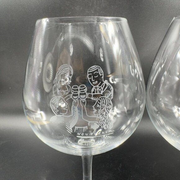 Robert Neubecker Flemings Signature Clear Wine Glasses Cup Etched Barware Set 2 - Picture 11 of 12